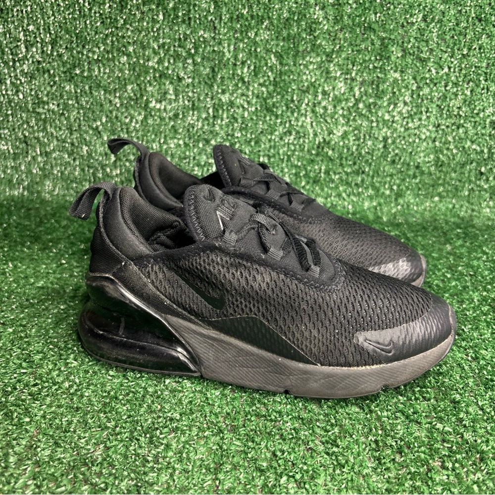 Nike Air Max 270 Shoes Youth Sz 1Y Black Triple Black Mesh Sneakers AO2372-006